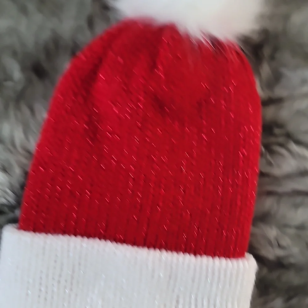 Red and White Kids Pom Pom Beanie